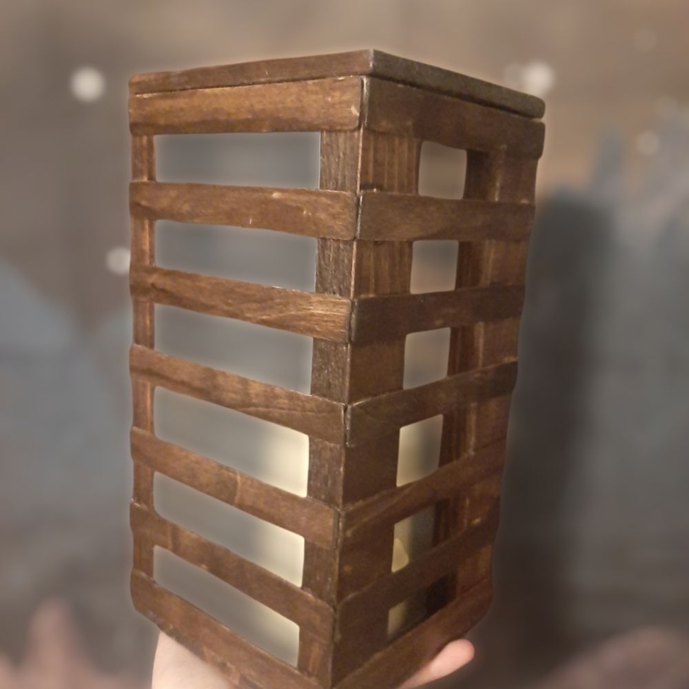 Handmade wooden lantern dark wood stain led pillar candle included frosted sides